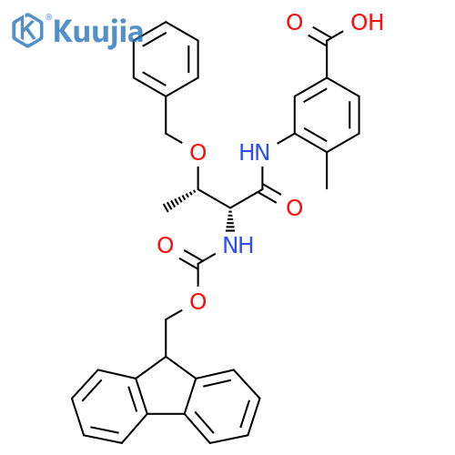 3-(2R,3S)-3-(benzyloxy)-2-({(9H-fluoren-9-yl)methoxycarbonyl}amino)butanamido-4-methylbenzoic acid structure