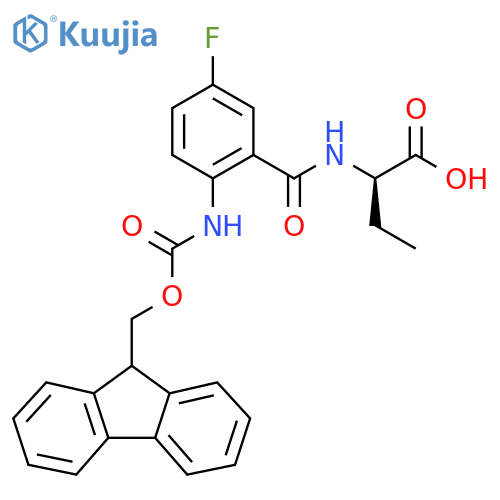 (2R)-2-{2-({(9H-fluoren-9-yl)methoxycarbonyl}amino)-5-fluorophenylformamido}butanoic acid structure