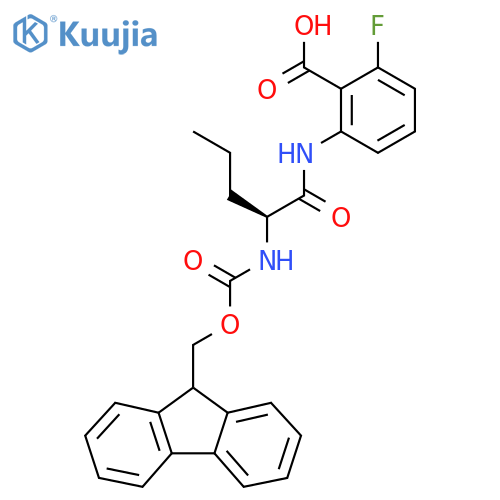 2-(2S)-2-({(9H-fluoren-9-yl)methoxycarbonyl}amino)pentanamido-6-fluorobenzoic acid structure