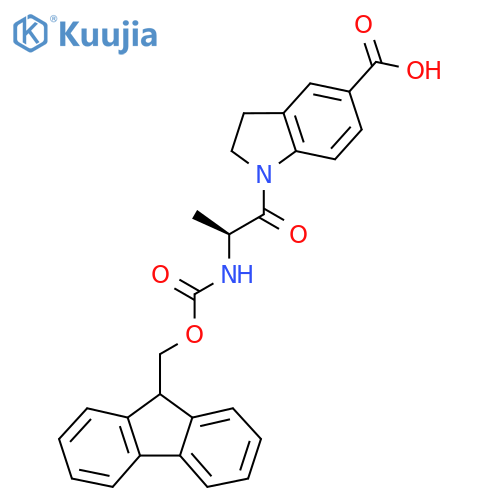 1-(2S)-2-({(9H-fluoren-9-yl)methoxycarbonyl}amino)propanoyl-2,3-dihydro-1H-indole-5-carboxylic acid structure