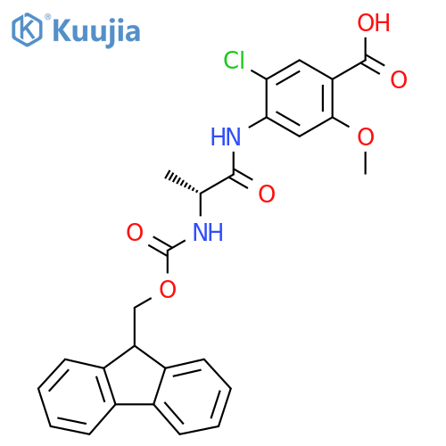 5-chloro-4-(2R)-2-({(9H-fluoren-9-yl)methoxycarbonyl}amino)propanamido-2-methoxybenzoic acid structure