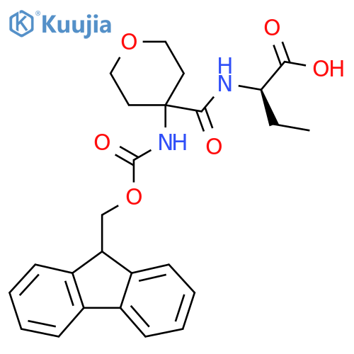 (2R)-2-{4-({(9H-fluoren-9-yl)methoxycarbonyl}amino)oxan-4-ylformamido}butanoic acid structure