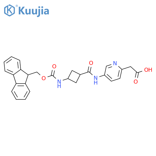 2-{5-(1r,3r)-3-({(9H-fluoren-9-yl)methoxycarbonyl}amino)cyclobutaneamidopyridin-2-yl}acetic acid structure