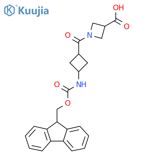 1-(1r,3r)-3-({(9H-fluoren-9-yl)methoxycarbonyl}amino)cyclobutanecarbonylazetidine-3-carboxylic acid structure