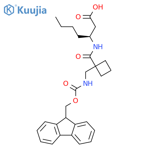 (3S)-3-({1-({(9H-fluoren-9-yl)methoxycarbonyl}amino)methylcyclobutyl}formamido)heptanoic acid structure
