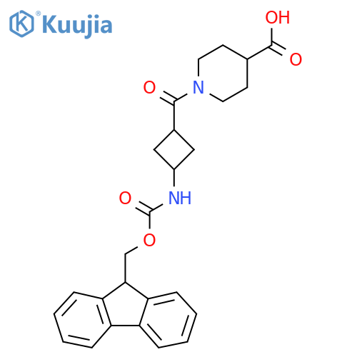 1-(1r,3r)-3-({(9H-fluoren-9-yl)methoxycarbonyl}amino)cyclobutanecarbonylpiperidine-4-carboxylic acid structure