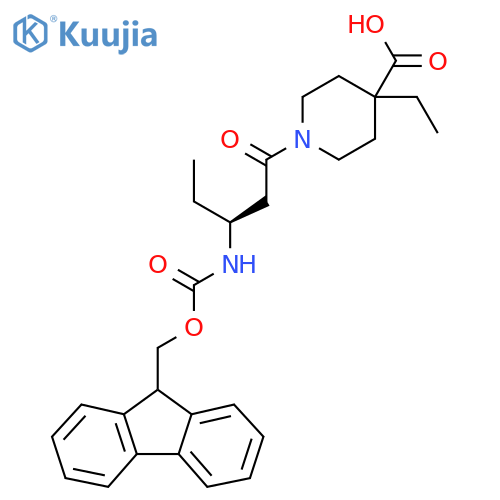 4-ethyl-1-(3S)-3-({(9H-fluoren-9-yl)methoxycarbonyl}amino)pentanoylpiperidine-4-carboxylic acid structure