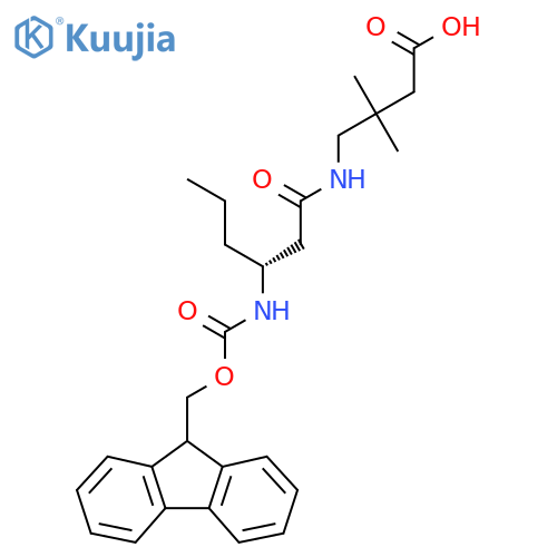 4-(3R)-3-({(9H-fluoren-9-yl)methoxycarbonyl}amino)hexanamido-3,3-dimethylbutanoic acid structure