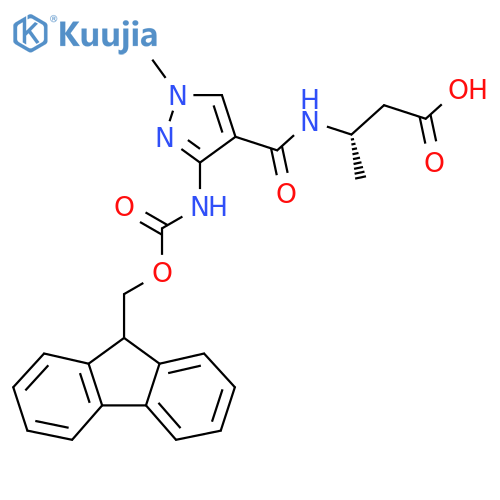 (3S)-3-{3-({(9H-fluoren-9-yl)methoxycarbonyl}amino)-1-methyl-1H-pyrazol-4-ylformamido}butanoic acid structure