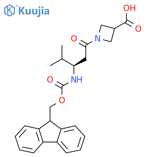 1-(3R)-3-({(9H-fluoren-9-yl)methoxycarbonyl}amino)-4-methylpentanoylazetidine-3-carboxylic acid structure