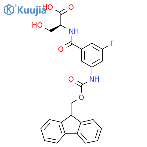 (2S)-2-{3-({(9H-fluoren-9-yl)methoxycarbonyl}amino)-5-fluorophenylformamido}-3-hydroxypropanoic acid structure