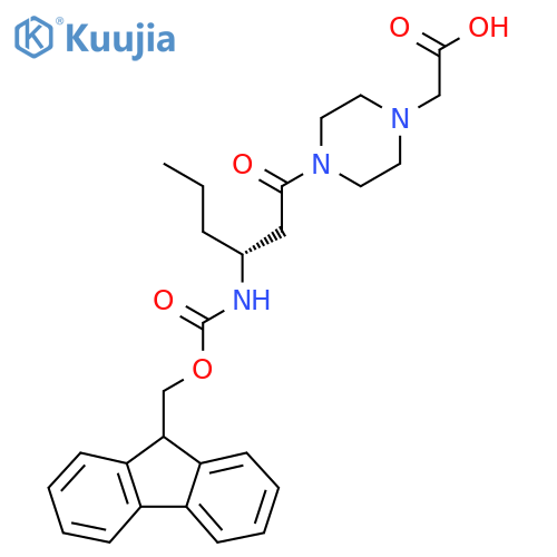 2-{4-(3R)-3-({(9H-fluoren-9-yl)methoxycarbonyl}amino)hexanoylpiperazin-1-yl}acetic acid structure