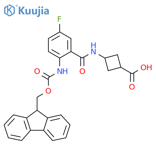 (1s,3s)-3-2-({(9H-fluoren-9-yl)methoxycarbonyl}amino)-5-fluorobenzamidocyclobutane-1-carboxylic acid structure