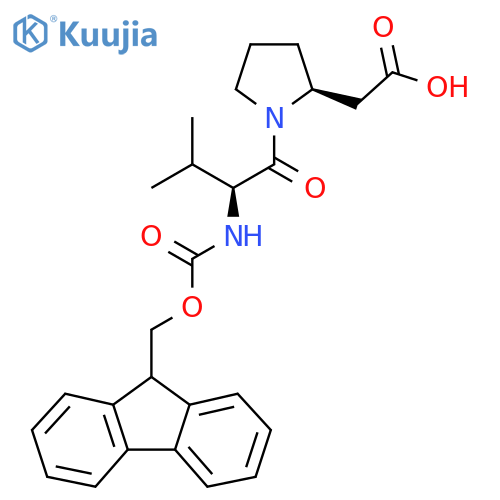 2-(2S)-1-(2S)-2-({(9H-fluoren-9-yl)methoxycarbonyl}amino)-3-methylbutanoylpyrrolidin-2-ylacetic acid structure
