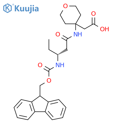 2-{4-(3R)-3-({(9H-fluoren-9-yl)methoxycarbonyl}amino)pentanamidooxan-4-yl}acetic acid structure