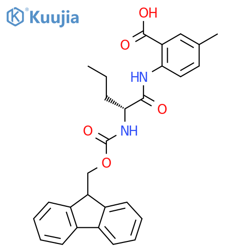 2-(2R)-2-({(9H-fluoren-9-yl)methoxycarbonyl}amino)pentanamido-5-methylbenzoic acid structure
