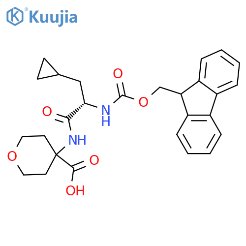4-(2S)-3-cyclopropyl-2-({(9H-fluoren-9-yl)methoxycarbonyl}amino)propanamidooxane-4-carboxylic acid structure