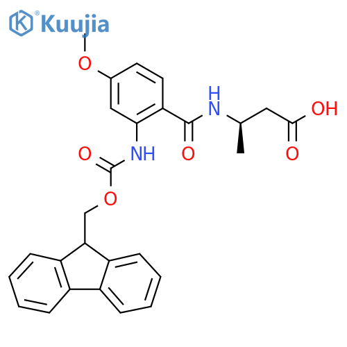 (3R)-3-{2-({(9H-fluoren-9-yl)methoxycarbonyl}amino)-4-methoxyphenylformamido}butanoic acid structure