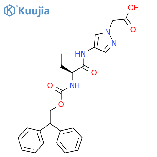 2-{4-(2S)-2-({(9H-fluoren-9-yl)methoxycarbonyl}amino)butanamido-1H-pyrazol-1-yl}acetic acid structure