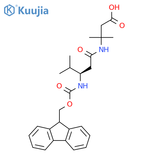 3-(3R)-3-({(9H-fluoren-9-yl)methoxycarbonyl}amino)-4-methylpentanamido-3-methylbutanoic acid structure