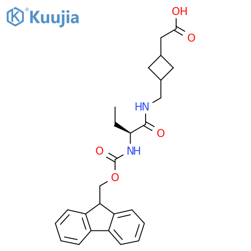2-(3-{(2S)-2-({(9H-fluoren-9-yl)methoxycarbonyl}amino)butanamidomethyl}cyclobutyl)acetic acid structure