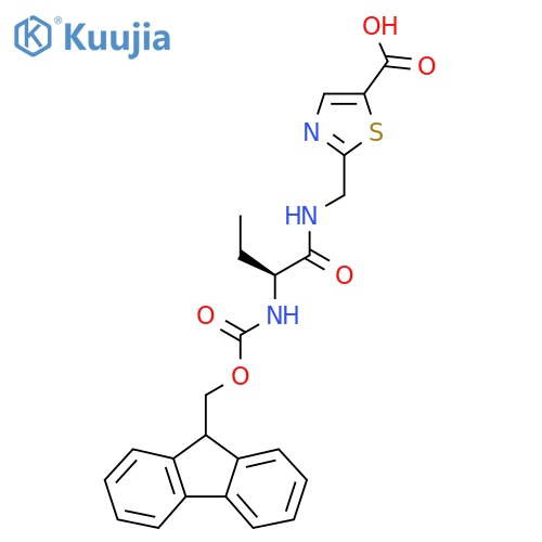 2-{(2S)-2-({(9H-fluoren-9-yl)methoxycarbonyl}amino)butanamidomethyl}-1,3-thiazole-5-carboxylic acid structure