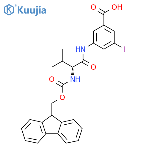 3-(2R)-2-({(9H-fluoren-9-yl)methoxycarbonyl}amino)-3-methylbutanamido-5-iodobenzoic acid structure