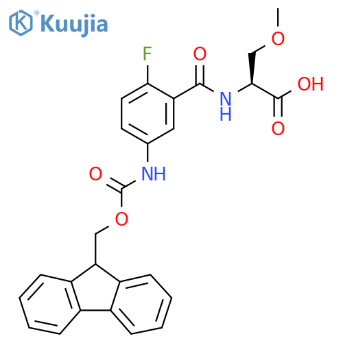 (2S)-2-{5-({(9H-fluoren-9-yl)methoxycarbonyl}amino)-2-fluorophenylformamido}-3-methoxypropanoic acid structure