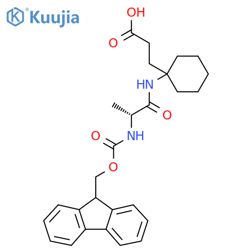 3-{1-(2R)-2-({(9H-fluoren-9-yl)methoxycarbonyl}amino)propanamidocyclohexyl}propanoic acid structure