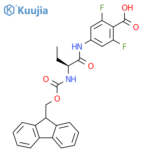 4-(2S)-2-({(9H-fluoren-9-yl)methoxycarbonyl}amino)butanamido-2,6-difluorobenzoic acid structure