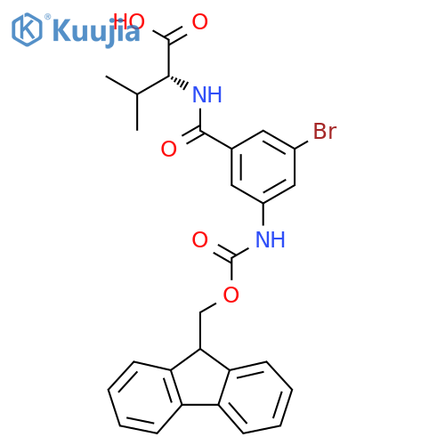 (2R)-2-{3-bromo-5-({(9H-fluoren-9-yl)methoxycarbonyl}amino)phenylformamido}-3-methylbutanoic acid structure