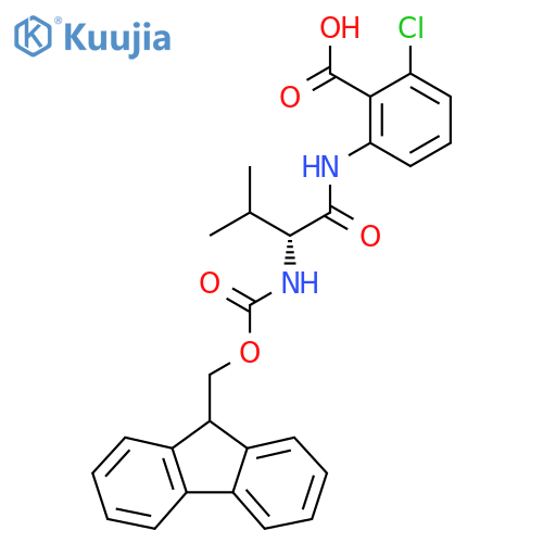 2-chloro-6-(2R)-2-({(9H-fluoren-9-yl)methoxycarbonyl}amino)-3-methylbutanamidobenzoic acid structure