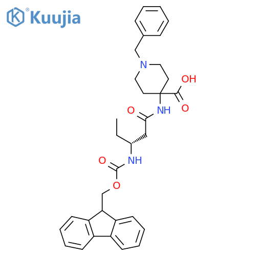 1-benzyl-4-(3R)-3-({(9H-fluoren-9-yl)methoxycarbonyl}amino)pentanamidopiperidine-4-carboxylic acid structure