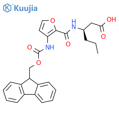 (3R)-3-{3-({(9H-fluoren-9-yl)methoxycarbonyl}amino)furan-2-ylformamido}hexanoic acid structure