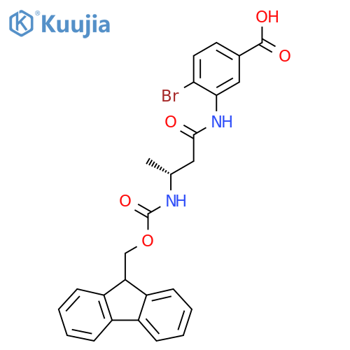 4-bromo-3-(3R)-3-({(9H-fluoren-9-yl)methoxycarbonyl}amino)butanamidobenzoic acid structure