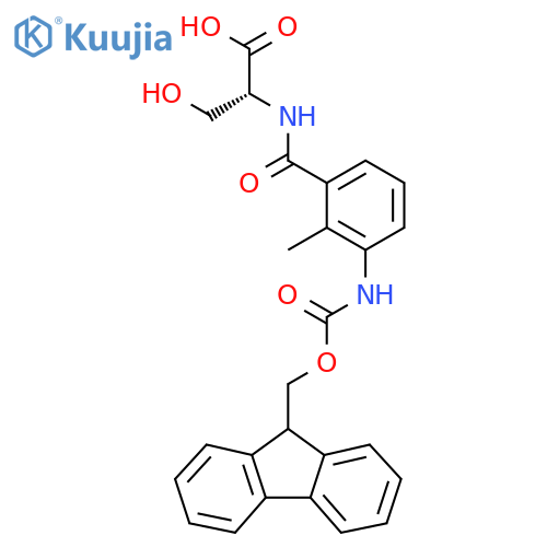 (2R)-2-{3-({(9H-fluoren-9-yl)methoxycarbonyl}amino)-2-methylphenylformamido}-3-hydroxypropanoic acid structure