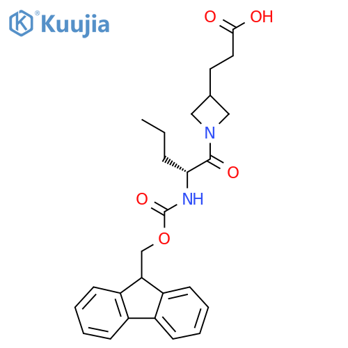 3-{1-(2R)-2-({(9H-fluoren-9-yl)methoxycarbonyl}amino)pentanoylazetidin-3-yl}propanoic acid structure