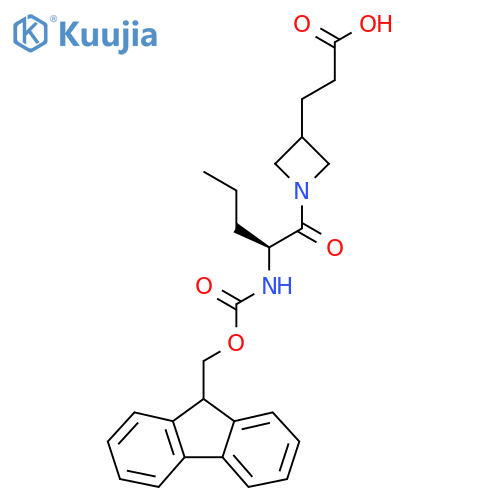 3-{1-(2S)-2-({(9H-fluoren-9-yl)methoxycarbonyl}amino)pentanoylazetidin-3-yl}propanoic acid structure