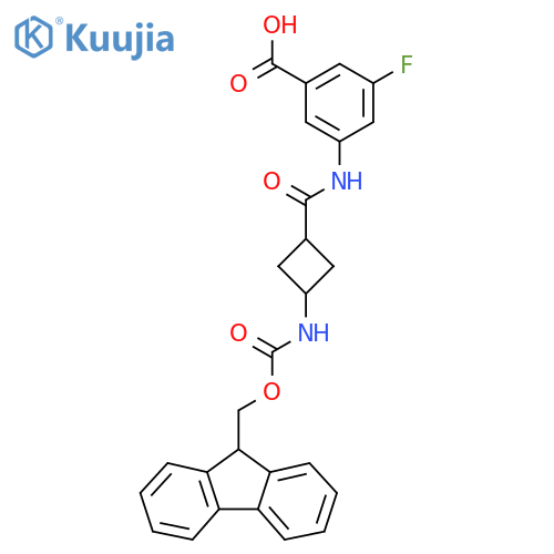 3-fluoro-5-(1r,3r)-3-({(9H-fluoren-9-yl)methoxycarbonyl}amino)cyclobutaneamidobenzoic acid structure