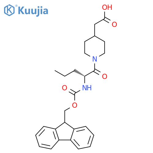 2-{1-(2R)-2-({(9H-fluoren-9-yl)methoxycarbonyl}amino)pentanoylpiperidin-4-yl}acetic acid structure