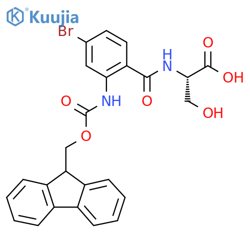 (2S)-2-{4-bromo-2-({(9H-fluoren-9-yl)methoxycarbonyl}amino)phenylformamido}-3-hydroxypropanoic acid structure