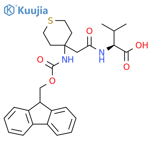 (2S)-2-{2-4-({(9H-fluoren-9-yl)methoxycarbonyl}amino)thian-4-ylacetamido}-3-methylbutanoic acid structure