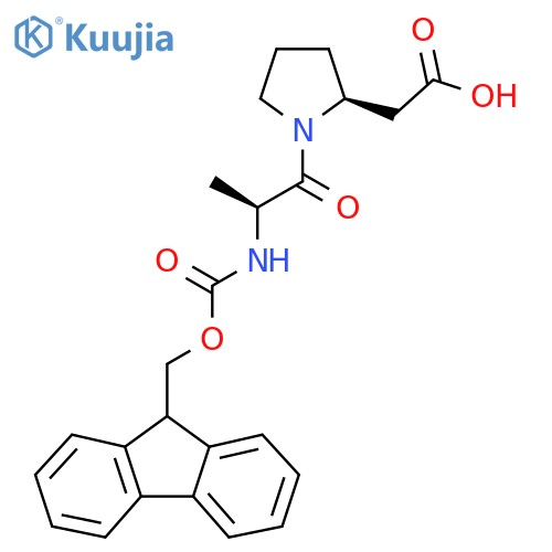 2-(2S)-1-(2S)-2-({(9H-fluoren-9-yl)methoxycarbonyl}amino)propanoylpyrrolidin-2-ylacetic acid structure
