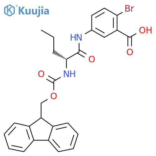 2-bromo-5-(2R)-2-({(9H-fluoren-9-yl)methoxycarbonyl}amino)pentanamidobenzoic acid structure