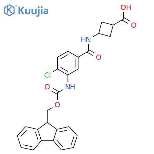 (1s,3s)-3-4-chloro-3-({(9H-fluoren-9-yl)methoxycarbonyl}amino)benzamidocyclobutane-1-carboxylic acid structure
