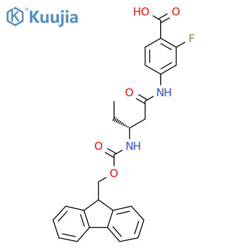 4-(3R)-3-({(9H-fluoren-9-yl)methoxycarbonyl}amino)pentanamido-2-fluorobenzoic acid structure