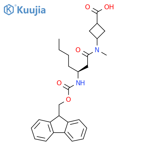 3-(3S)-3-({(9H-fluoren-9-yl)methoxycarbonyl}amino)-N-methylheptanamidocyclobutane-1-carboxylic acid structure