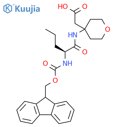 2-{4-(2S)-2-({(9H-fluoren-9-yl)methoxycarbonyl}amino)pentanamidooxan-4-yl}acetic acid structure