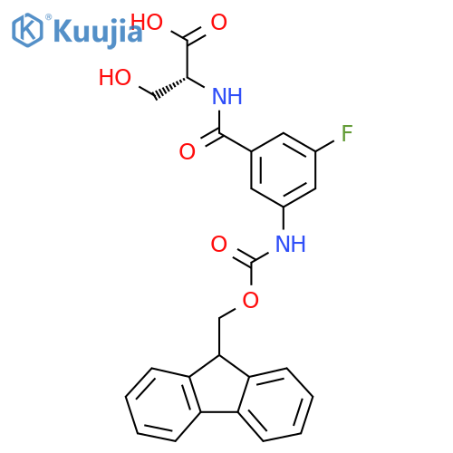 (2R)-2-{3-({(9H-fluoren-9-yl)methoxycarbonyl}amino)-5-fluorophenylformamido}-3-hydroxypropanoic acid structure
