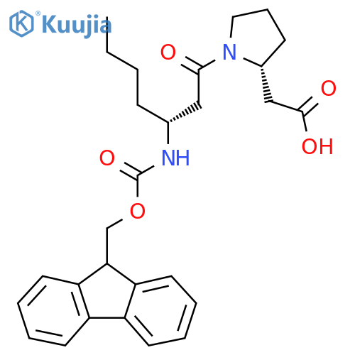 2-(2R)-1-(3R)-3-({(9H-fluoren-9-yl)methoxycarbonyl}amino)heptanoylpyrrolidin-2-ylacetic acid structure